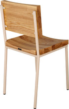 Load image into Gallery viewer, Off White metal chair with natural stain ash wood made in UK - back side view round frame