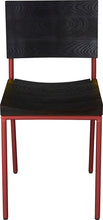 Load image into Gallery viewer, Crimson red metal chair with black stain ash wood made in UK - front view round frame