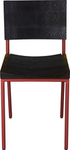 Load image into Gallery viewer, Crimson red metal chair with black stain ash wood made in UK - front view round frame