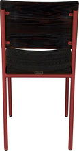 Load image into Gallery viewer, Crimson red metal chair with black stain ash wood made in UK - back view round frame