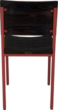 Load image into Gallery viewer, Crimson red metal chair with black stain ash wood made in UK - back view round frame