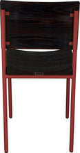 Load image into Gallery viewer, Crimson red metal chair with black stain ash wood made in UK - back view round frame