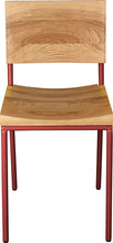 Load image into Gallery viewer, Crimson red metal chair with natural stain ash wood made in UK - front view round frame