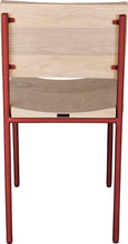 Load image into Gallery viewer, Crimson red metal chair with whitewash stain ash wood made in UK - front view round frame