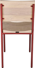 Load image into Gallery viewer, Crimson red metal chair with whitewash stain ash wood made in UK - front view round frame