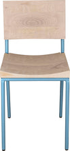 Load image into Gallery viewer, Duck-egg blue metal chair with whitewash stain ash wood made in UK - front view round frame