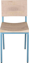 Load image into Gallery viewer, Duck-egg blue metal chair with whitewash stain ash wood made in UK - front view round frame