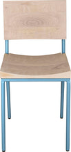 Load image into Gallery viewer, Duck-egg blue metal chair with whitewash stain ash wood made in UK - front view round frame