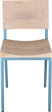 Load image into Gallery viewer, Duck-egg blue metal chair with whitewash stain ash wood made in UK - front view round frame