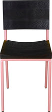 Load image into Gallery viewer, Pink metal chair with black stain ash wood made in UK - front view round frame