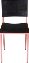 Load image into Gallery viewer, Pink metal chair with black stain ash wood made in UK - front view round frame