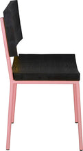 Load image into Gallery viewer, Pink metal chair with black stain ash wood made in UK - side view round frame