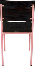Load image into Gallery viewer, Pink metal chair with black stain ash wood made in UK - back view round frame