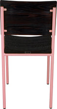 Load image into Gallery viewer, Pink metal chair with black stain ash wood made in UK - back view round frame