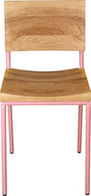 Load image into Gallery viewer, Pink metal chair with natural stain ash wood made in UK - front view round frame