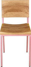 Load image into Gallery viewer, Pink metal chair with natural stain ash wood made in UK - front view round frame