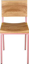 Load image into Gallery viewer, Pink metal chair with natural stain ash wood made in UK - front view round frame