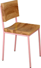 Load image into Gallery viewer, Pink metal chair with natural stain ash wood made in UK - angle view round frame