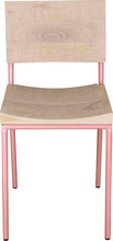 Load image into Gallery viewer, Pink metal chair with whitewash stain ash wood made in UK - front view round frame