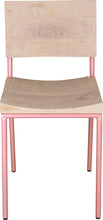 Load image into Gallery viewer, Pink metal chair with whitewash stain ash wood made in UK - front view round frame