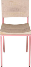 Load image into Gallery viewer, Pink metal chair with whitewash stain ash wood made in UK - front view round frame