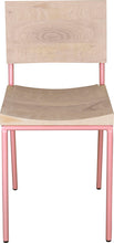 Load image into Gallery viewer, Pink metal chair with whitewash stain ash wood made in UK - front view round frame