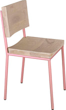 Load image into Gallery viewer, Pink metal chair with whitewash stain ash wood made in UK - angle view round frame