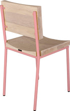 Load image into Gallery viewer, Pink metal chair with whitewash stain ash wood made in UK - back side view round frame