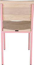 Load image into Gallery viewer, Pink metal chair with whitewash stain ash wood made in UK - back view round frame