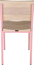 Load image into Gallery viewer, Pink metal chair with whitewash stain ash wood made in UK - back view round frame