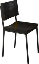 Load image into Gallery viewer, Gloss black metal chair with black stain ash wood made in UK - angle view round frame