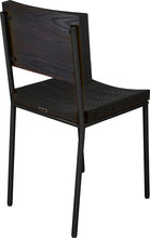 Load image into Gallery viewer, Gloss black metal chair with black stain ash wood made in UK - back side view round frame