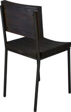 Load image into Gallery viewer, Gloss black metal chair with black stain ash wood made in UK - back side view round frame
