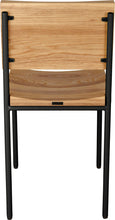 Load image into Gallery viewer, Gloss black metal chair with natural stain ash wood made in UK - back view round frame