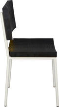 Load image into Gallery viewer, Gloss white metal chair with black stain ash wood made in UK - side view round frame