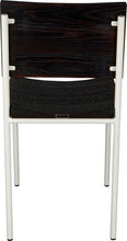 Load image into Gallery viewer, Gloss white metal chair with black stain ash wood made in UK - back view round frame