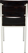 Load image into Gallery viewer, Gloss white metal chair with black stain ash wood made in UK - back view round frame