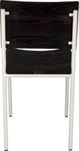 Load image into Gallery viewer, Gloss white metal chair with black stain ash wood made in UK - back view round frame
