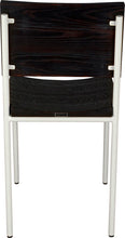 Load image into Gallery viewer, Gloss white metal chair with black stain ash wood made in UK - back view round frame