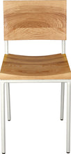 Load image into Gallery viewer, Gloss white metal chair with natural stain ash wood made in UK - front view round frame