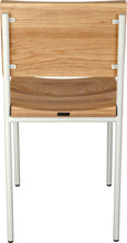Load image into Gallery viewer, Gloss white metal chair with natural stain ash wood made in UK - back view round frame