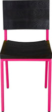 Load image into Gallery viewer, Hot pink metal chair with black stain ash wood made in UK - front view round frame