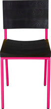Load image into Gallery viewer, Hot pink metal chair with black stain ash wood made in UK - front view round frame