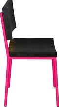 Load image into Gallery viewer, Hot pink metal chair with black stain ash wood made in UK - side view round frame