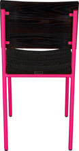 Load image into Gallery viewer, Hot pink metal chair with black stain ash wood made in UK - back view round frame