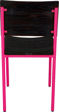 Load image into Gallery viewer, Hot pink metal chair with black stain ash wood made in UK - back view round frame