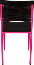 Load image into Gallery viewer, Hot pink metal chair with black stain ash wood made in UK - back view round frame