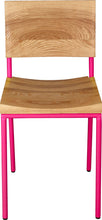 Load image into Gallery viewer, Hot pink metal chair with natural stain ash wood made in UK - front view round frame