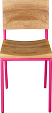 Load image into Gallery viewer, Hot pink metal chair with natural stain ash wood made in UK - front view round frame