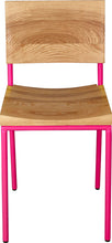 Load image into Gallery viewer, Hot pink metal chair with natural stain ash wood made in UK - front view round frame